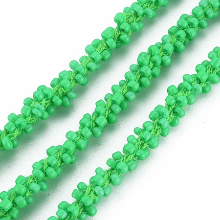 ARRICRAFT Polyester Cord, with Glass Seed Beads, Spring Green, 1/4 inch(5~6mm)