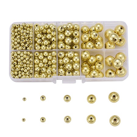 Arricraft 271Pcs 5 Sizes Plating Acrylic Beads, Round, Golden, 4~12mm, Hole: 1mm, 542pcs/Box