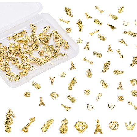 OLYCRAFT 120pcs Mixed Shape Resin Filler Diamond Tower Alloy Epoxy Resin Supplies Feather Shape UV Resin Filling Accessories Gold for Resin Jewelry Making - 8 Shapes