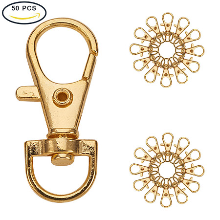 PandaHall Elite 50Pcs Golden Alloy Swivel Lobster Claw Clasps with Snap Hook Size 35x13mm