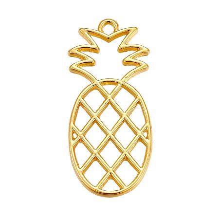 PandaHall Elite Zinc Alloy Open Back Bezel Pendants for DIY Resin Pressed Flower Jewelry Pineapple Golden 37.5x17x2mm Hole: 2mm