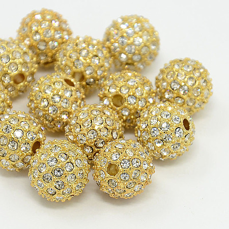 Honeyhandy Alloy Rhinestone Beads, Grade A, Round, Golden Metal Color, Crystal, 12mm