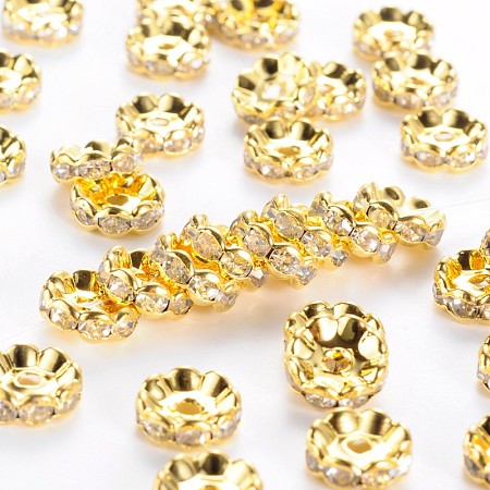 Honeyhandy Brass Middle East Rhinestone Spacer Beads, Golden, Nickel Free, about 10mm in diameter, 4mm thick, hole: 2mm