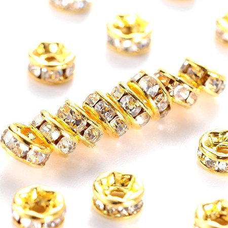 NBEADS 100pcs Grade A Brass Rhinestone Spacer Beads, Golden plated Metal Color, Nickel Free, Crystal