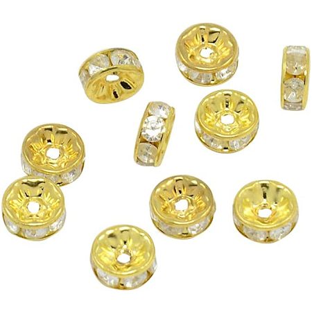 Pandahall Elite 500pcs 8mm Crystal Rhinestone Spacer Beads Gold Plated Brass Rondelle Spacer Beads for Jewelry Making