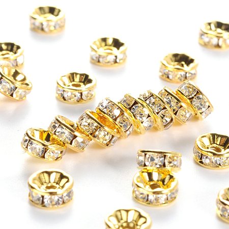 NBEADS 100pcs Grade A Brass Rhinestone Spacer Beads, Golden plated Color, Nickel Free, Crystal