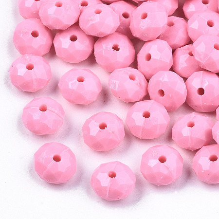 Arricraft Opaque Acrylic Beads, Faceted, Rondelle, Hot Pink, 8x5mm, Hole: 1.2mm; about 2900pcs/500g
