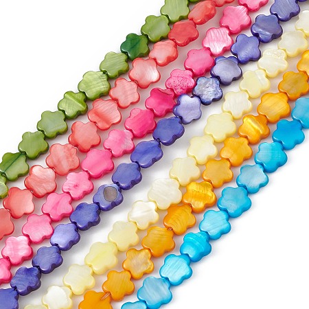 Natural Freshwater Shell Dyed Beads Strands, Flower, Mixed Color, 8x8.5x3mm, Hole: 0.6mm, about 49pcs/strand, 15.35''(39cm)