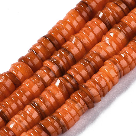 Arricraft Natural Freshwater Shell Beads Strands, Dyed, Flat Round/Dics, Heishi Beads, Chocolate, 6x6x1~2.5mm, Hole: 1mm, about 201~208pcs/strand, 15.20~15.43 inch(38.6~39.2cm)