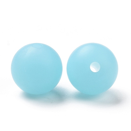 Honeyhandy Luminous Silicone Beads, Chewing Beads For Teethers, DIY Nursing Necklaces Making, Round, Light Sky Blue, 12x11.5mm, Hole: 2mm