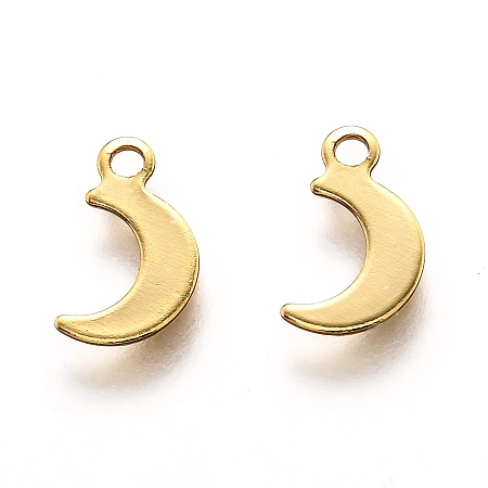 Honeyhandy 201 Stainless Steel Charms, moon, Real 18k Gold Plated, 10x6x0.5mm, Hole: 1.4mm