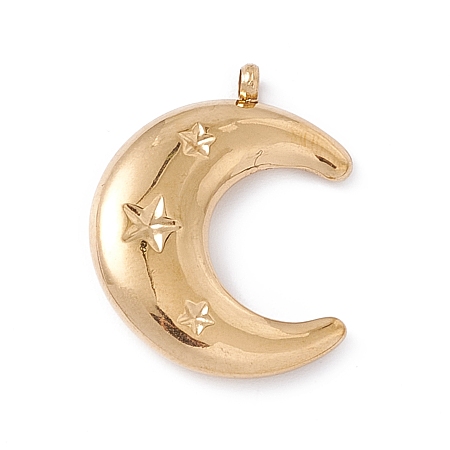 Honeyhandy Ion Plating(IP) 304 Stainless Steel Pendants, Double Horn/Crescent Moon with Star, Golden, 22.5x17.5x4mm, Hole: 1.5mm
