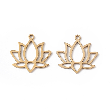 Honeyhandy 304 Stainless Steel Pendants, Lotus Charm, Real 18K Gold Plated, 16.5x17x1mm, Hole: 1.4mm