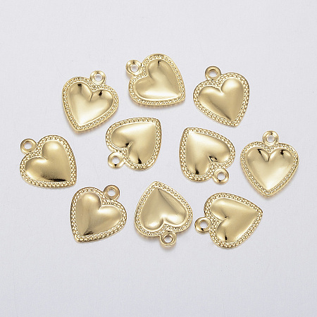 Honeyhandy 304 Stainless Steel Charms, Puffed Heart, Golden, 10x8x0.8mm, Hole: 1mm