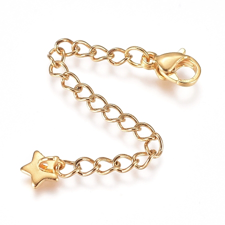 Honeyhandy 304 Stainless Steel Chain Extender, with Lobster Claw Clasps and Charms, Star, Golden, 65mm, Link: 4x3x0.4mm, Clasp: 9.2x6.2x3.3mm