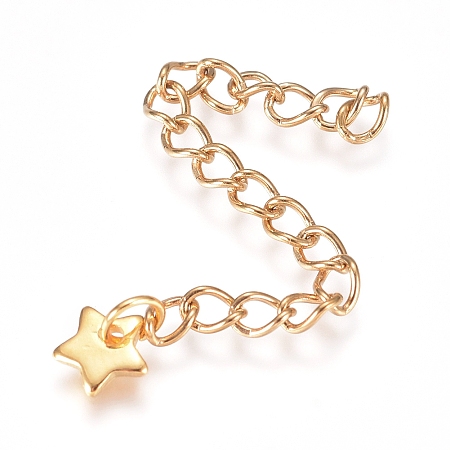 Honeyhandy 304 Stainless Steel Chain Extender, Curb Chain, with Charms, Star, Golden, 57mm, Link: 4x3x0.5mm