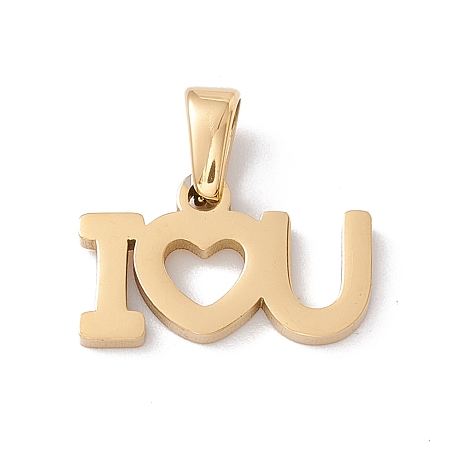 Honeyhandy Vacuum Plating Valentine's Day 304 Stainless Steel Charms, Laser Cut, Word I LOVE YOU Charms, Golden, 10x16x1.5mm, Hole: 2.5x4.5mm