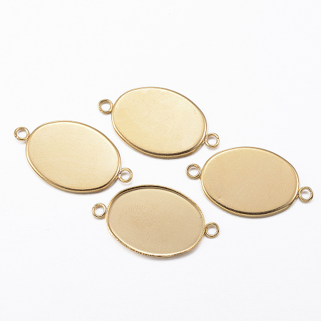Honeyhandy Ion Plating(IP) 304 Stainless Steel Cabochon Connector Settings, Plain Edge Bezel Cups, Oval, Golden, Tray: 18.5x13.5mm, 24.5x14x1.5mm, Hole: 2mm