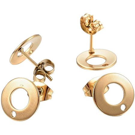 UNICRAFTALE About 100pcs Stainless Steel Ear Stud Components Hollow Flat Round Stud Earring Findings Golden Earring Metal Material Earrings for Earring Jewelry Making