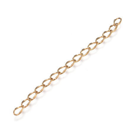 Honeyhandy Ion Plating(IP) 304 Stainless Steel Chain Extender, Dapped Curb Chain, Golden, 45~52mm, Link: 4.5x2.5x0.5mm