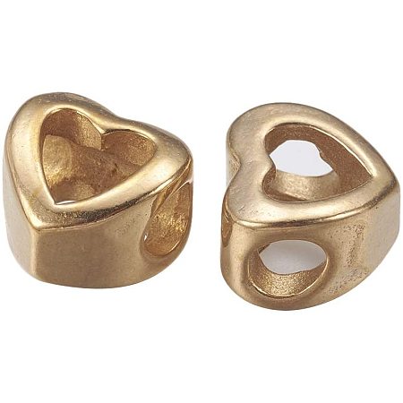 UNICRAFTABLE 2pcs Stainless Steel European Beads Golden Color Heart Shape Beads Large Hole Charms for Jewelry Findings Making Accessory 11x12x7.5mm, Hole 4.5mm