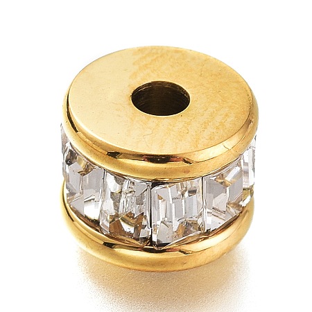 Honeyhandy 304 Stainless Steel Beads, with Crystal Rhinestone, Column, Golden, 8x6mm, Hole: 2mm