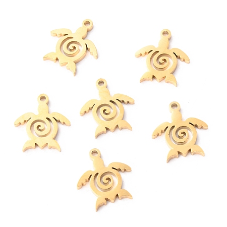Honeyhandy 304 Stainless Steel Charms, Laser Cut, Sea Turtle, Golden, 12x11x1mm, Hole: 1mm