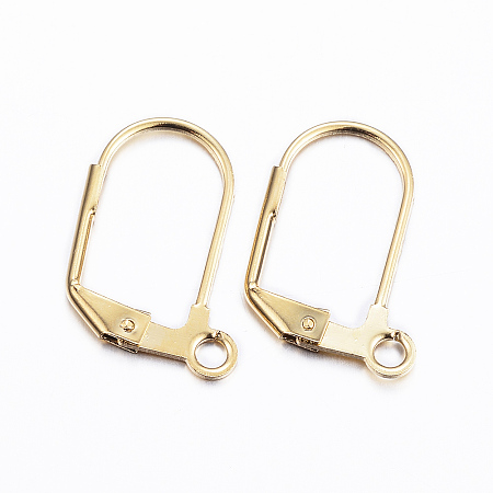 Honeyhandy 304 Stainless Steel Earrings, Leverback Earring Findings, with Loop, Golden, 18x12x1.5mm, Hole: 2mm, Pin: 0.8mm