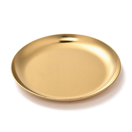 Honeyhandy Flat Round 430 Stainless Steel Jewelry Display Plate, Cosmetics Organizer Storage Tray, Golden, 101x10mm