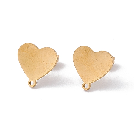 Honeyhandy 304 Stainless Steel Stud Earring Findings, with Horizontal Loops, Heart, Golden, 12x12mm, Hole: 1mm, Pin: 0.7mm