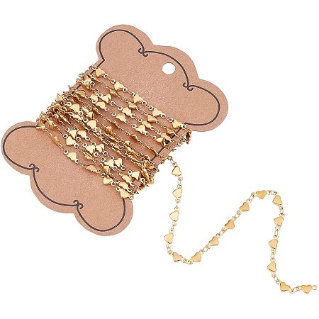 UNICRAFTALE 6.56ft Golden Heart Link Chains 4.5mm Wide Heart Necklace Chain Stainless Steel Link Chain DIY Necklace Jewelry Making with Cardboard Display Cards