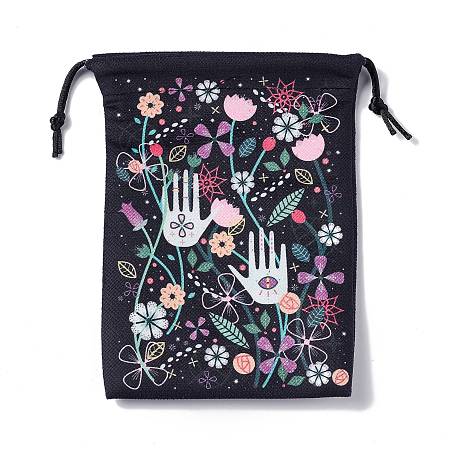 Velvet Jewelry Drawstring Pouches, Rectangle Gift Bags for Tartot Cards Storage, Flower Pattern, 18x14cm