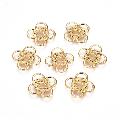 NBEADS Electroplated Iron Spacer Beads, Flower, Real 18K Gold Plated, 16x16x1mm, Hole: 2.5mm