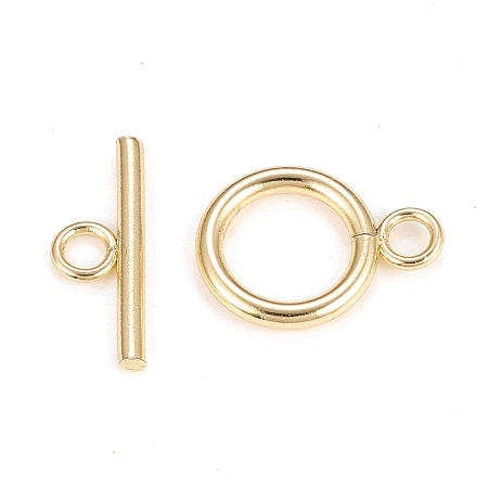 Honeyhandy Brass Toggle Clasps, Long-Lasting Plated, Ring, Real 18K Gold Plated, Bar: 6x18x2.1mm, Hole: 2.4mm, Ring: 16.5x13.2x2.2mm, Hole: 2.4mm