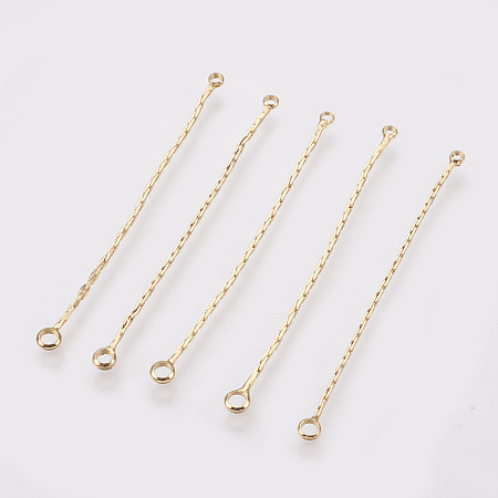 Honeyhandy Brass Chain Links connectors, Nickel Free, Real 18K Gold Plated, 44x2.5x1mm, Hole: 1~2mm