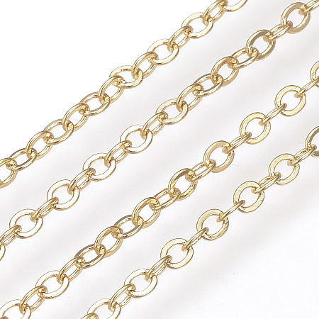Honeyhandy Brass Cable Chains, Soldered, Flat Oval, Real 18K Gold Plated, 1.5x1.2x0.3mm