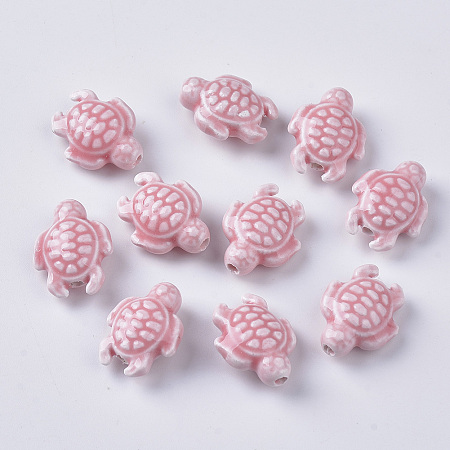 Honeyhandy Handmade Porcelain Beads, Bright Glazed Porcelain Style, Tortoise, Pearl Pink, 19x15x8.5mm, Hole: 2mm