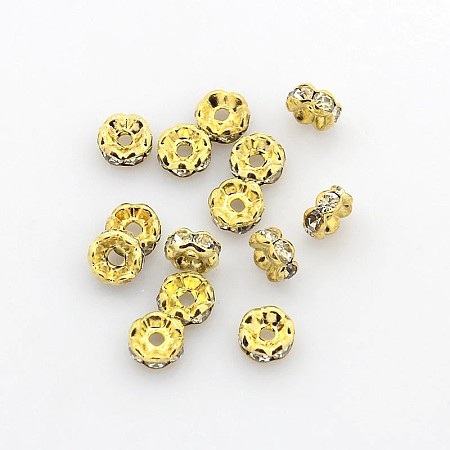 Honeyhandy Brass Rhinestone Spacer Beads, Grade A, Crystal, Wavy Edge, Rondelle, Golden, 5x2.5mm, Hole: 1mm