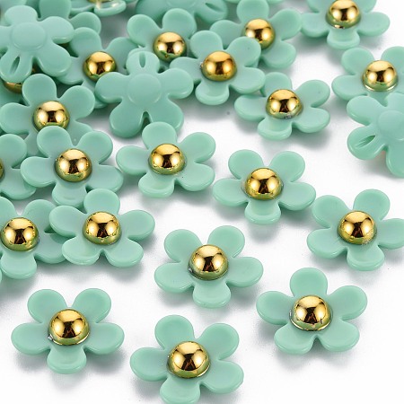 ARRICRAFT Opaque Acrylic Beads, Flower, Turquoise, 22x22.5x7~8mm, Hole: 1.4mm