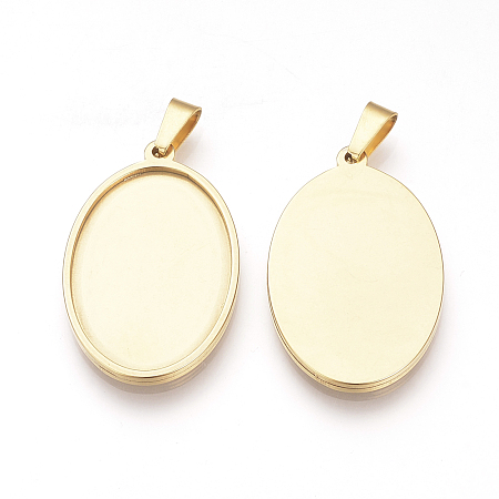 Honeyhandy 201 Stainless Steel Pendant Cabochon Settings, Oval, Golden, Tray: 39.5x30mm, 45x32.5x2mm, Hole: 8x4mm