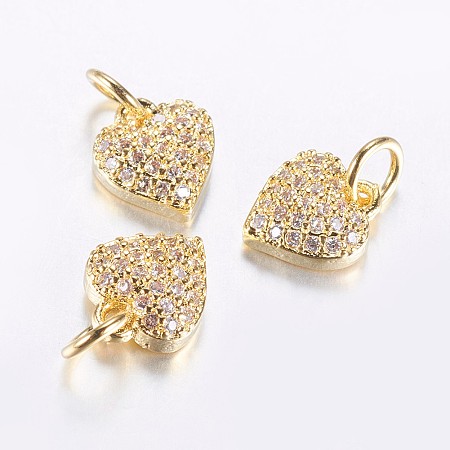 Honeyhandy Long-Lasting Plated Brass Micro Pave Cubic Zirconia Charms, Heart, Real 18K Gold Plated, 9x8x3mm, Hole: 3mm