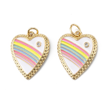 Honeyhandy Brass Micro Pave Clear Cubic Zirconia Pendants, with Enamel and Jump Rings, Heart with Rainbow, Real 18K Gold Plated, 23.5x19x2.5mm, Hole: 3.5mm
