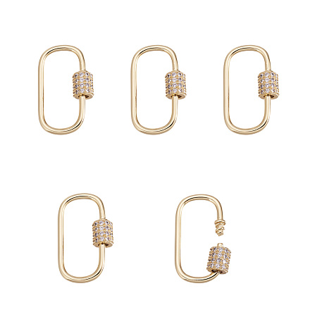Honeyhandy Brass Micro Pave Clear Cubic Zirconia Screw Carabiner Lock Charms, for Necklaces Making, Oval, Golden, 25x15x5.5mm, Screw: 6~6.5x5.5mm