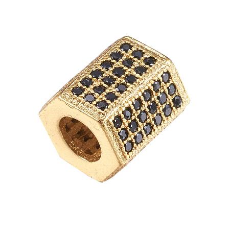 ARRICRAFT 10 pcs Hexagonal Column Shape Brass Cubic Zirconia Spacer Beads with 4mm Hole for Jewelry Making, Golden