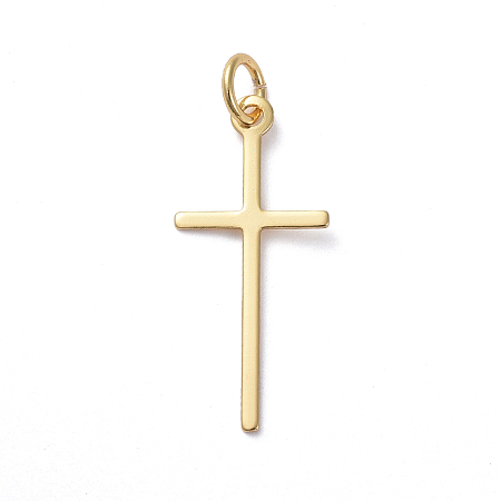 Honeyhandy Brass Pendants, Long-Lasting Plated, Cross, Real 18K Gold Plated, 23x10.5x0.6mm, Hole: 3.2mm
