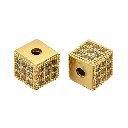 NBEADS 1PCS Clear Zircon Gemstones Brass Micro Pave Square Cube Gold Connector Charm Bead for Bracelet Necklace Earrings Jewelry Making Crafts Design, 6x6x6mm, Hole: 1.5mm
