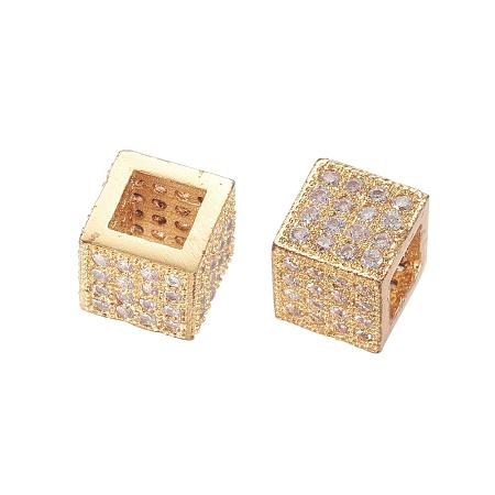 NBEADS 10 Pcs Golden Color Cube Brass Micro Pave Cubic Zirconia Beads Bracelet Connector Spacer Beads Loose Beads for Jewelry Making