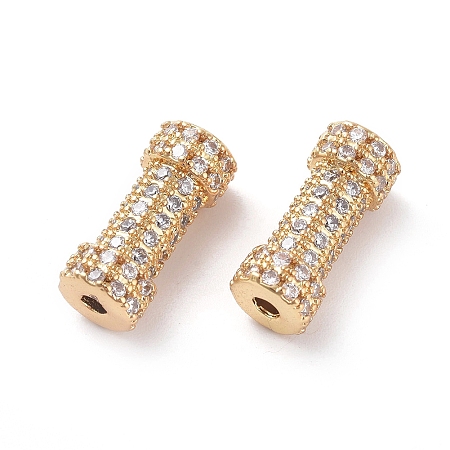 Honeyhandy Brass Micro Pave Clear Cubic Zirconia Beads, Tube, Golden, 14x6mm, Hole: 1mm