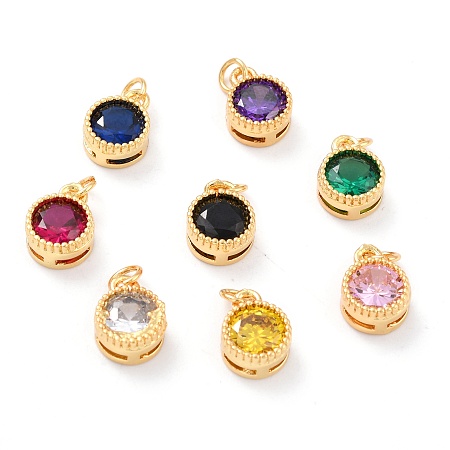 Honeyhandy Real 18K Gold Plated Brass Inlaid Cubic Zirconia Charms, with Jump Ring, Long-Lasting Plated, Flat Round, Mixed Color, 9.5x7x4mm, Jump Ring: 4x0.5mm, 2.5mm Inner Diameter