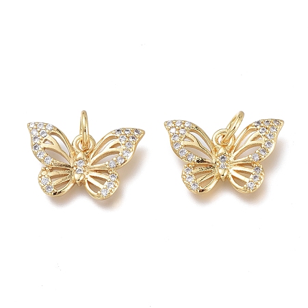 Honeyhandy Brass Micro Pave Clear Cubic Zirconia Charms, with Jump Rings, Long-Lasting Plated, Butterfly, Real 18K Gold Plated, 14~15x9.5x2mm, Jump Ring: 5x1mm, Hole: 3.5mm